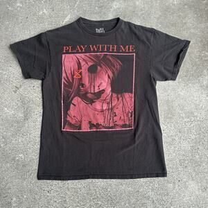 Doki Doki Tee Shirt Play With Me Medium Literature Club Black Faded Halloween